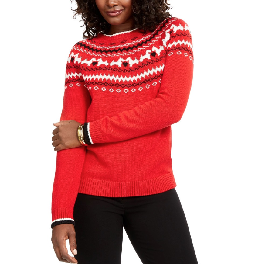 Charter Club Women's Scottie Fair Isle Sweater Red Size Medium
