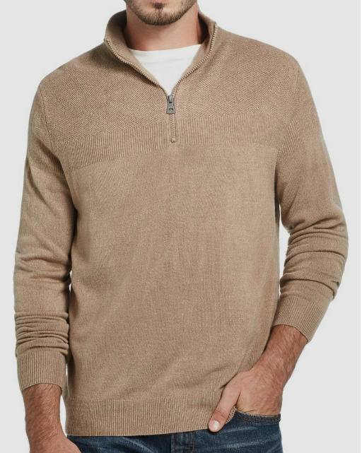Weatherproof Vintage Men's Soft Touch Quarter-Zip Sweater Beige Size Small