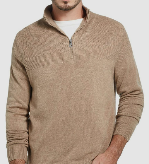 Weatherproof Vintage Men's Soft Touch Quarter-Zip Sweater Beige Size Small