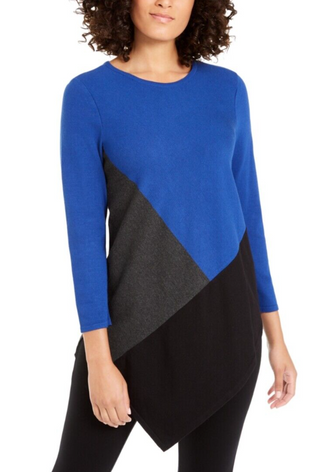 Alfani Women's Asymmetrical Colorblocked Sweater Blue Size Medium