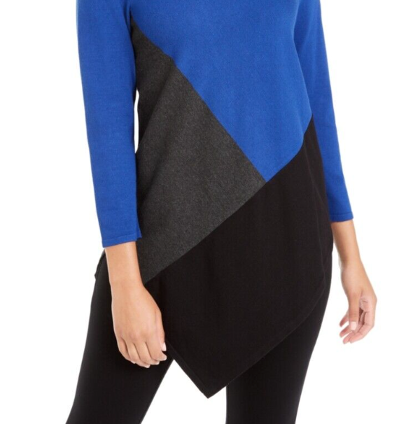 Alfani Women's Asymmetrical Colorblocked Sweater Blue Size Medium