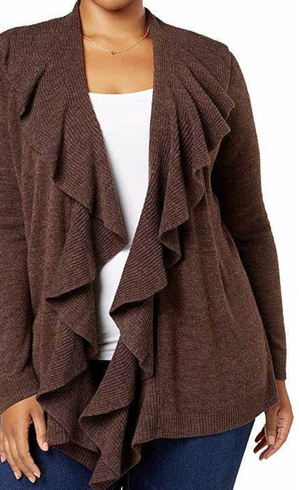 Karen Scott Women's Ruffle-Front Cardigan Brown Size Medium