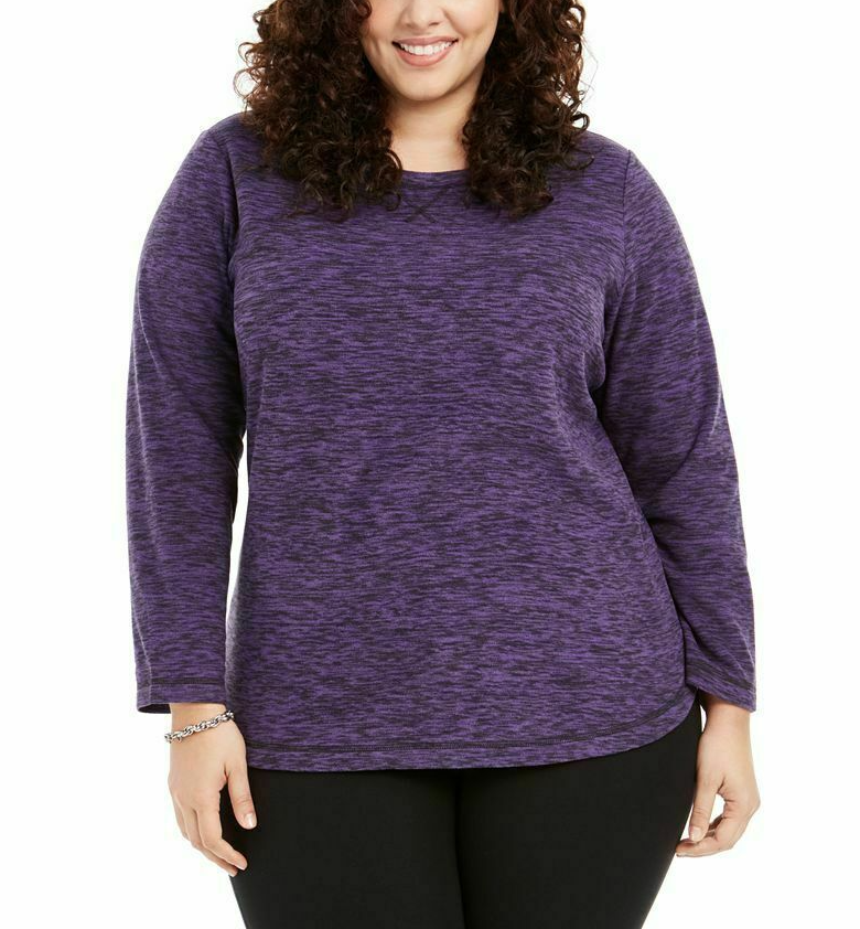 Karen Scott Women's Plus Size Marled Microfleece Top Purple Size 1X