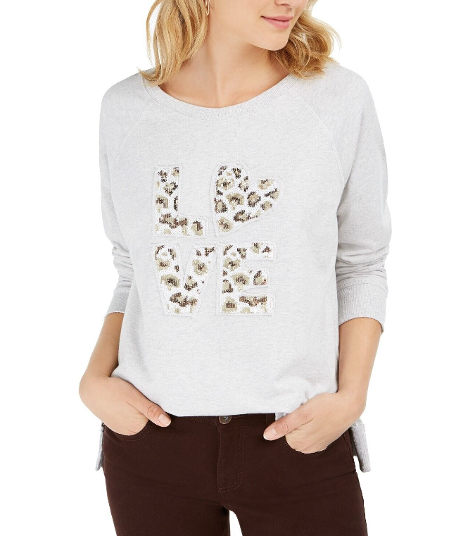 Style & Co Women's Sequin Logo Sweater  Gray Size Medium