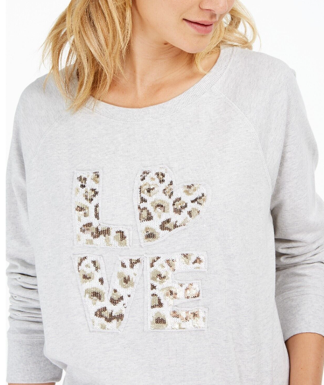 Style & Co Women's Sequin Logo Sweater  Gray Size Medium