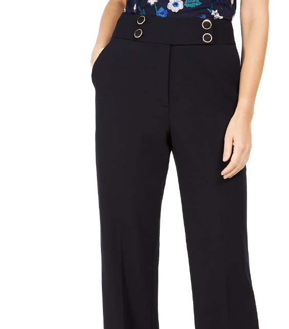 Calvin Klein Women's Petite High-Rise Buttoned-Waist Dress Pants Blue Size 8 Petite