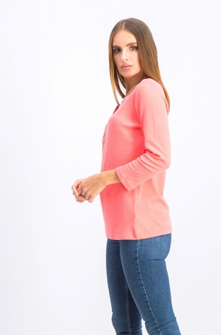 Karen Scott Women's Cotton Henley Top Orange Size Large