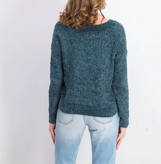 Hippie Rose Juniors' V-Neck Chenille Sweater Blue Size Medium