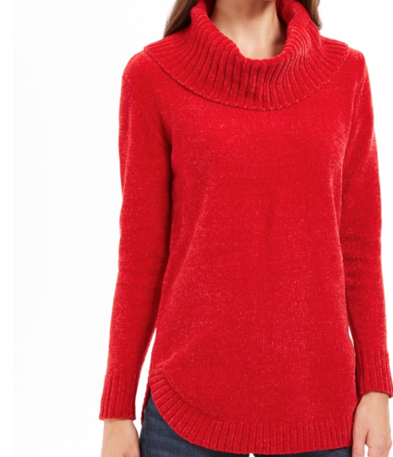 Style & Co Women's Metallic Threaded Turtleneck Sweater Red Size Petite Petite