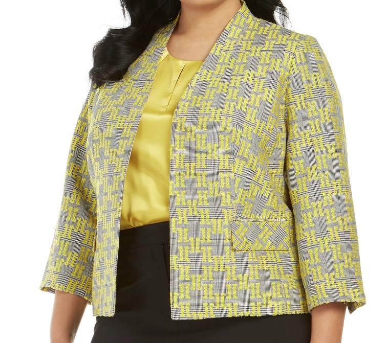 Kasper Women's Jacquard Plaid Jacket Medium Yellow Size 16W