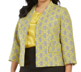Kasper Women's Jacquard Plaid Jacket Medium Yellow Size 16W