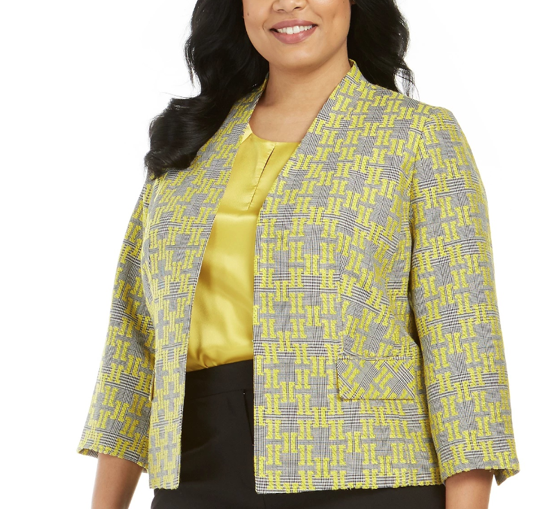 Kasper Women's Jacquard Plaid Jacket Medium Yellow Size 16W