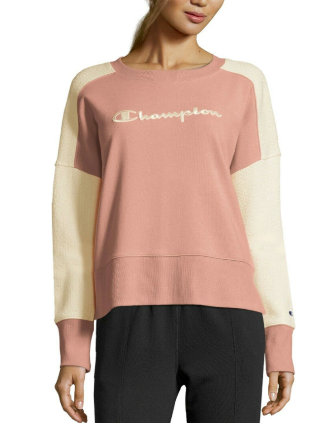 Champion Women's Heritage Cotton Mixed Texture Sweatshirt Pink