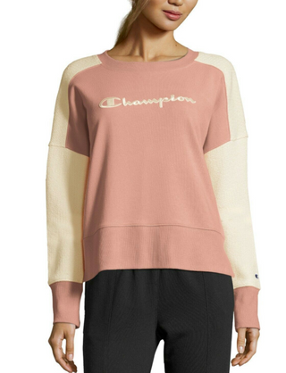 Champion Women's Heritage Cotton Mixed Texture Sweatshirt Pink