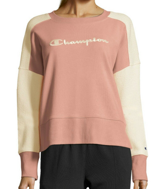 Champion Women's Heritage Cotton Mixed Texture Sweatshirt Pink