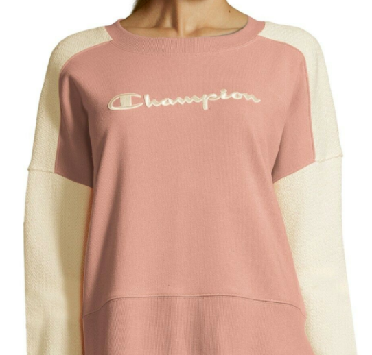 Champion Women's Heritage Cotton Mixed Texture Sweatshirt Pink