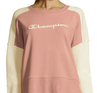 Champion Women's Heritage Cotton Mixed Texture Sweatshirt Pink