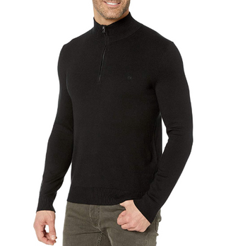 Calvin Klein Men's Cotton Modal Long Sleeve 1/4 Zip Black Size Large