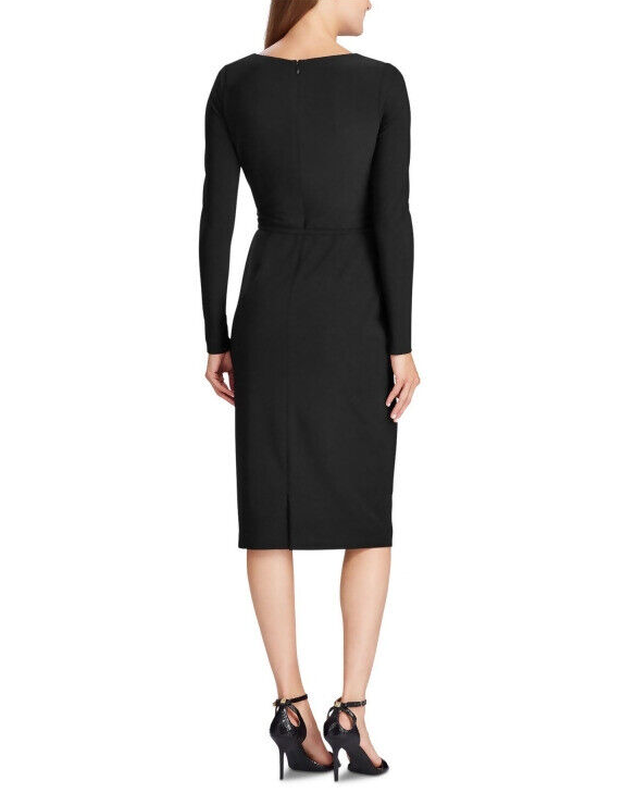 Ralph Lauren Women's Black Zippered Long Sleeve V Neck Below The Knee Sheath Party Dress Black/White Size 8