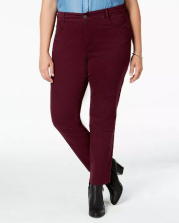 Style & Co Women's Tummy-Control Straight-Leg Fashion Jeans Wine Size 16