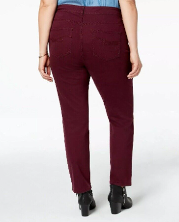Style & Co Women's Tummy-Control Straight-Leg Fashion Jeans Wine Size 16