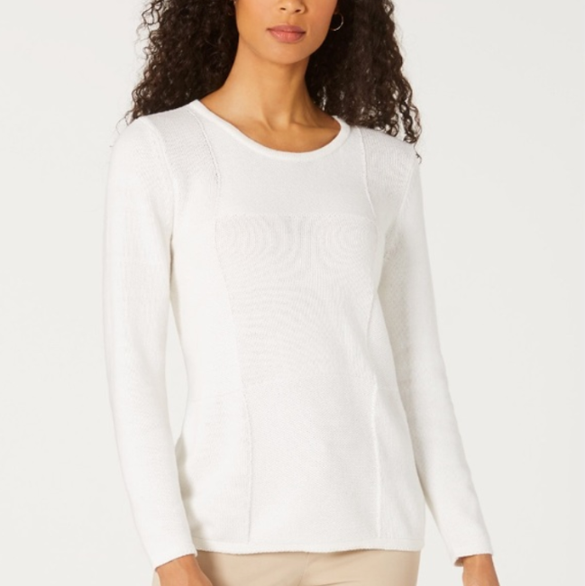 Karen Scott Women's Patchwork-Stitch Pullover Sweater White Size Extra Large