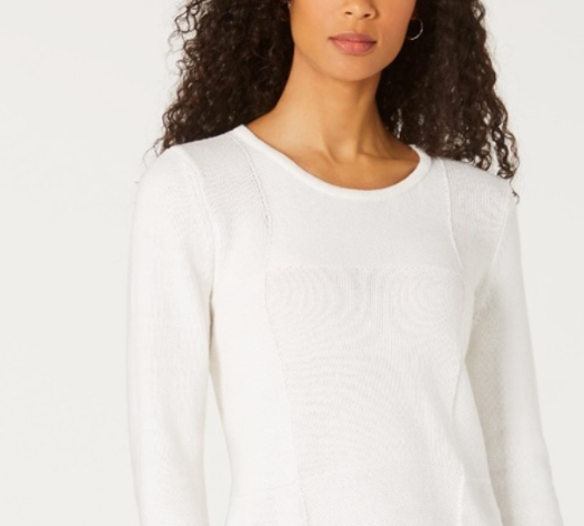 Karen Scott Women's Patchwork-Stitch Pullover Sweater White Size Extra Large