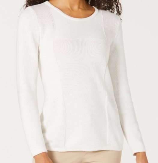 Karen Scott Women's Patchwork-Stitch Pullover Sweater White Size Extra Large