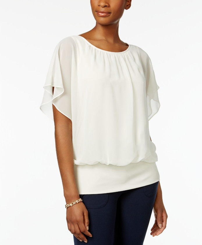JM Women's Collection Flutter-Sleeve Top Brght White Size Extra Large