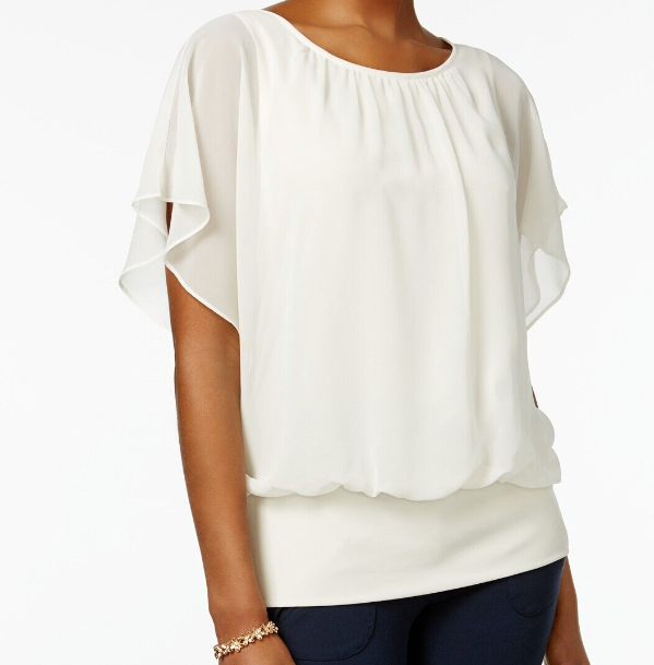 JM Women's Collection Flutter-Sleeve Top Brght White Size Extra Large