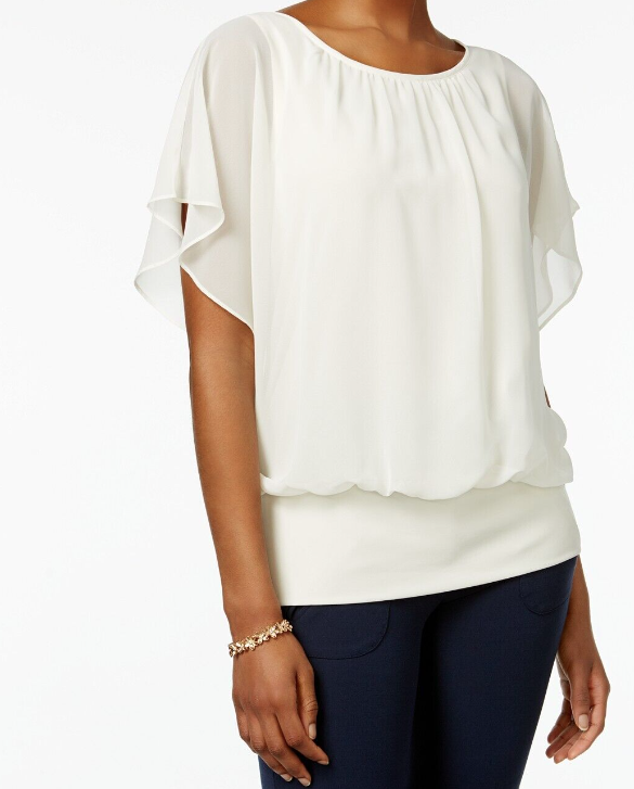 JM Women's Collection Flutter-Sleeve Top Brght White Size Extra Large