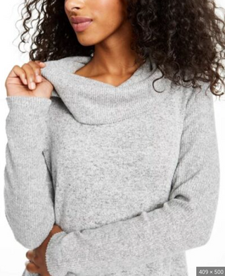 BCX Juniors' Textured Cowlneck V Hem Sweater Gray Size Extra Small