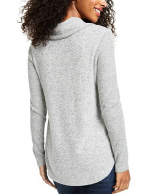 BCX Juniors' Textured Cowlneck V Hem Sweater Gray Size Extra Small