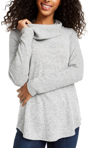 BCX Juniors' Textured Cowlneck V Hem Sweater Gray Size Extra Small