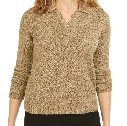 Karen Scott Women's Point Collar Sweater Brown Size PL