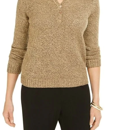 Karen Scott Women's Point Collar Sweater Brown Size PL