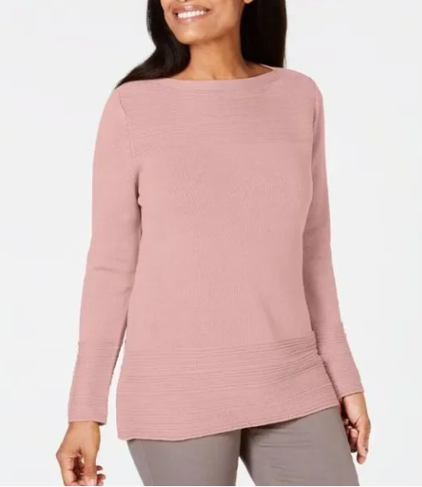 Karen Scott Women's Cotton Boat Neck Sweater Pink Size Small