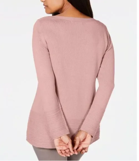 Karen Scott Women's Cotton Boat Neck Sweater Pink Size Small
