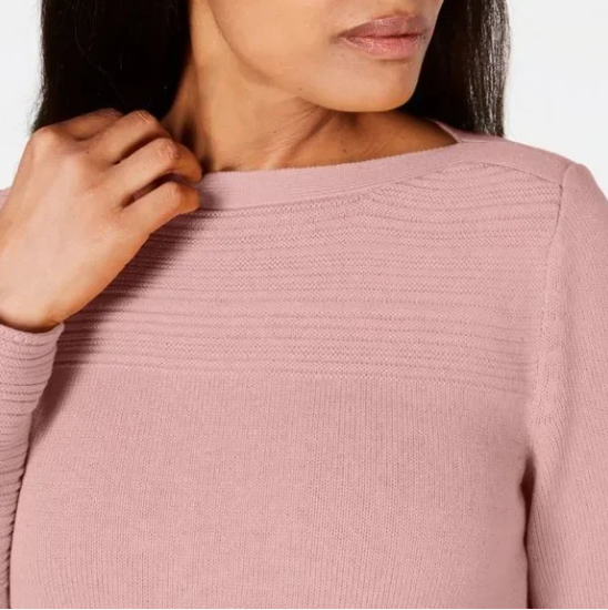 Karen Scott Women's Cotton Boat Neck Sweater Pink Size Small