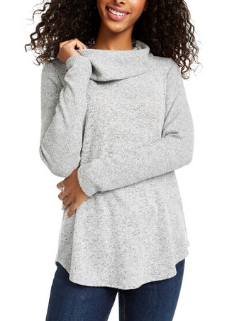 BCX Juniors' Textured Cowlneck V-Hem Sweater Gray Size Extra Large