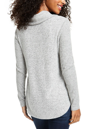 BCX Juniors' Textured Cowlneck V-Hem Sweater Gray Size Extra Large