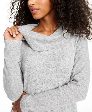 BCX Juniors' Textured Cowlneck V-Hem Sweater Gray Size Extra Large