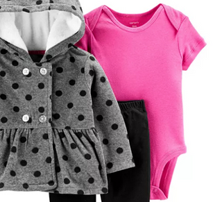 Carter's Baby Girl's 3 Pc Fleece Dot Print Hoodie Bodysuit & Pants Set Gray Size Newborn