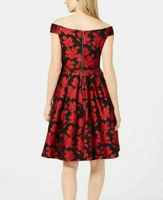 Calvin Klein Women's Off-The-Shoulder Brocade Floral Fit & Flare Dress Red Size 12