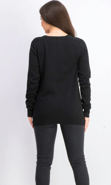 Karen Scott Women's V-Neck Pullover Sweater Black Size Extra Small