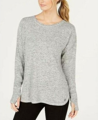 Ideology Women's Heathered Long Sleeve Top Gray Size Extra Small