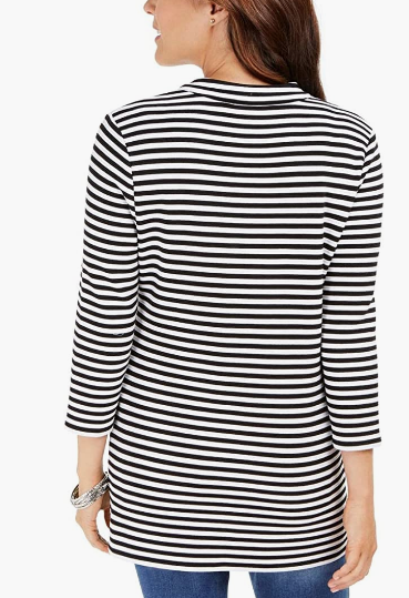 Charter Club Women's Striped 3/4-Sleeve Top Black Size Medium