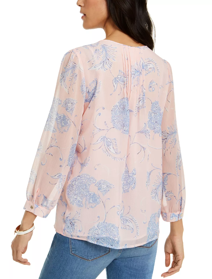 Tommy Hilfiger Women's Floral Print Pintucked Blouse Pink Size Medium