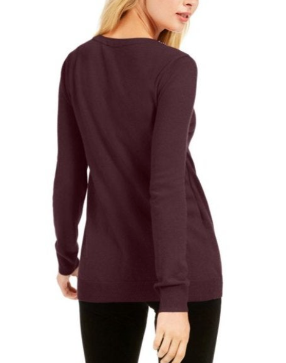 INC Women's Embellished Keyhole Sweater Port Wine Size Extra Large