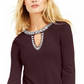 INC Women's Embellished Keyhole Sweater Port Wine Size Extra Large